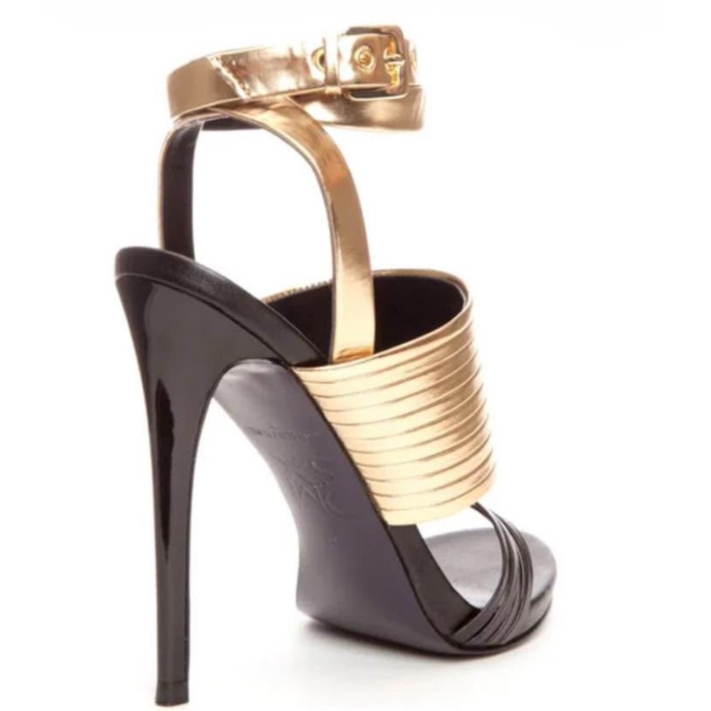 Donald J. Pliner NWOT Black Gold Wrap Around Ankle Strap Platform Heels (Size 8) - Picture 5 of 8